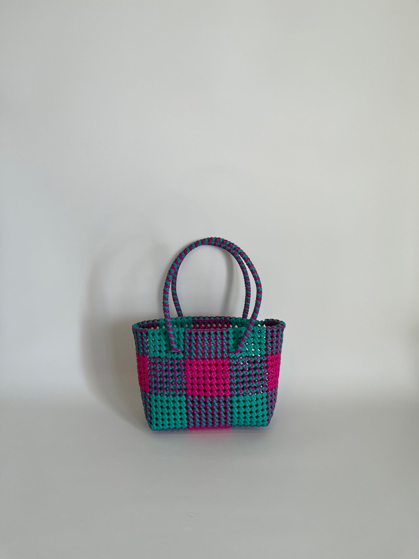 N°18S - SAC COLORÉ - PETIT - rose foncé & turquoise