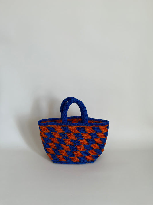 N°13SC - SAC CROCHET LOSANGE S - PETIT - orange & bleu foncé