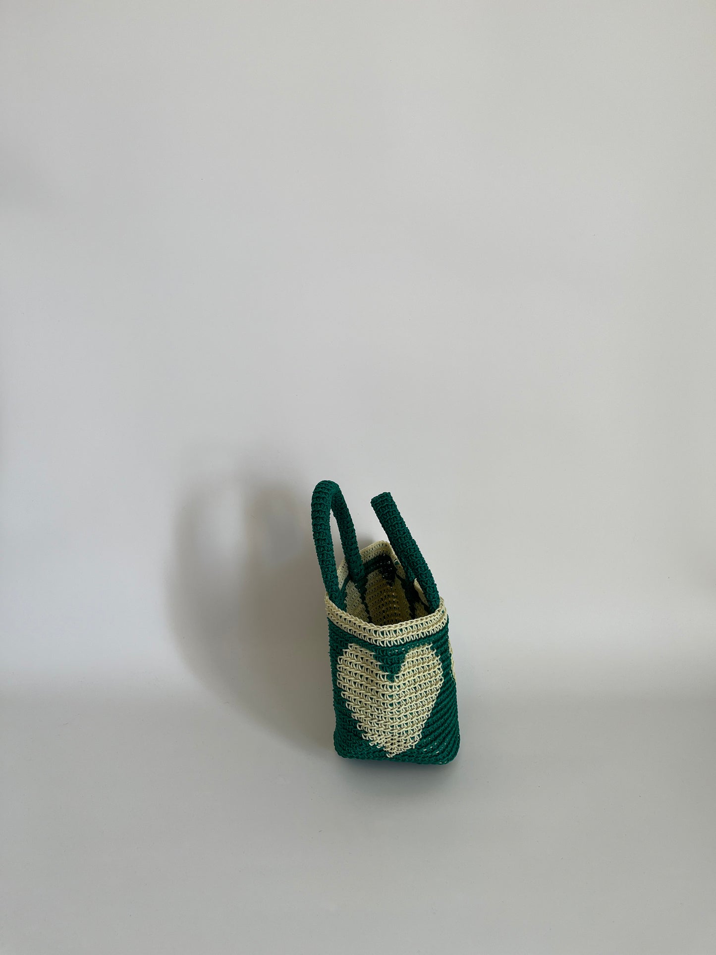 N°12SC - SAC CROCHET COEUR XS - MINI - vert foncé & écru