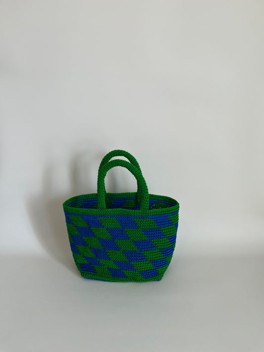 N°16SC - SAC CROCHET LOSANGE S - PETIT - vert & bleu foncé