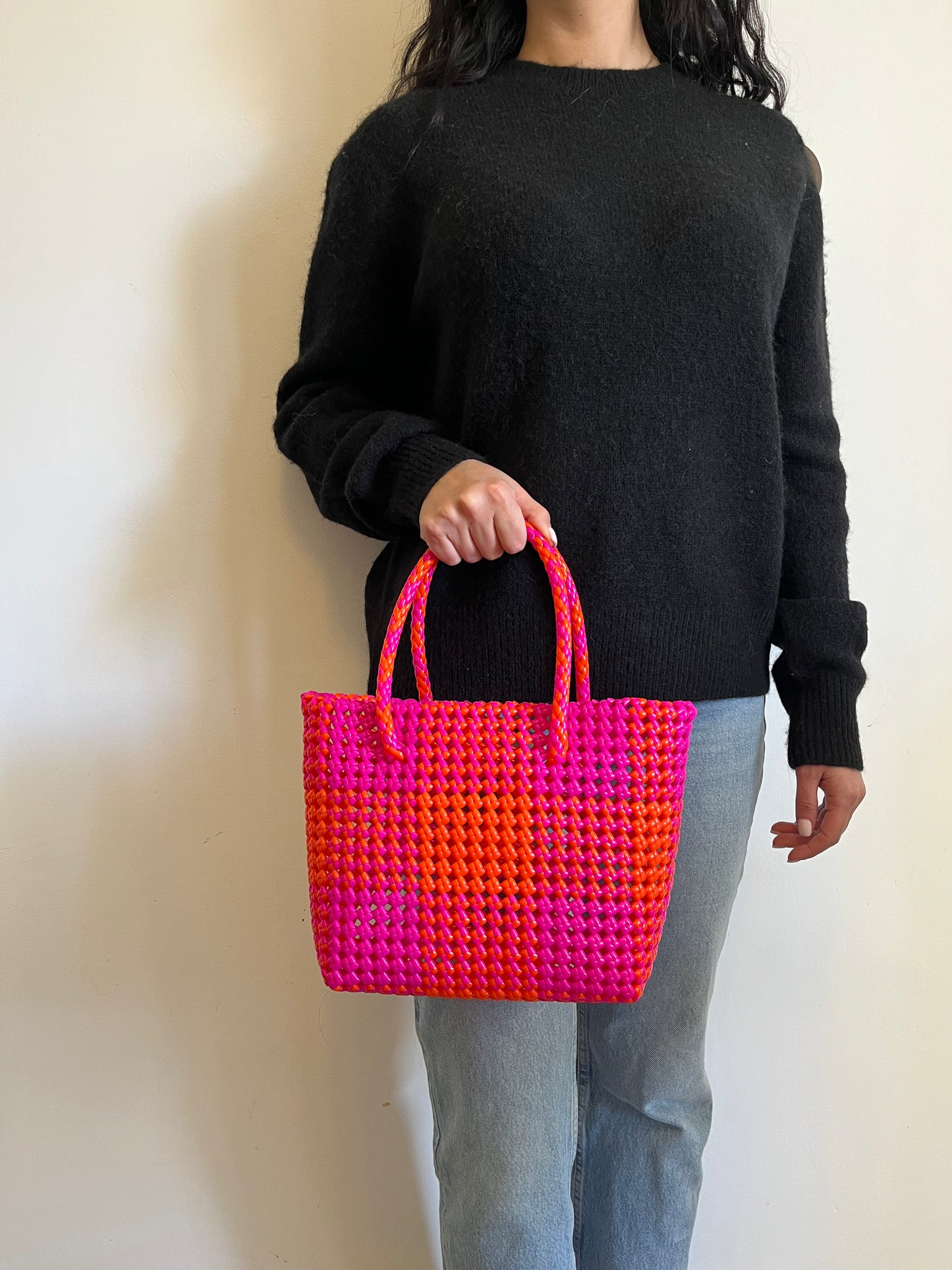 N°114S - SAC COLORÉ - PETIT - rouge & rose fluo